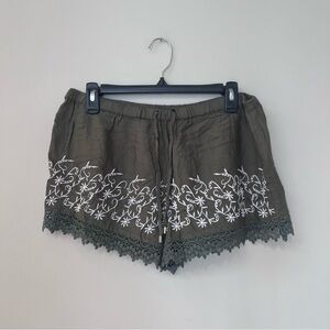 Green Shorts with Design Embroidered